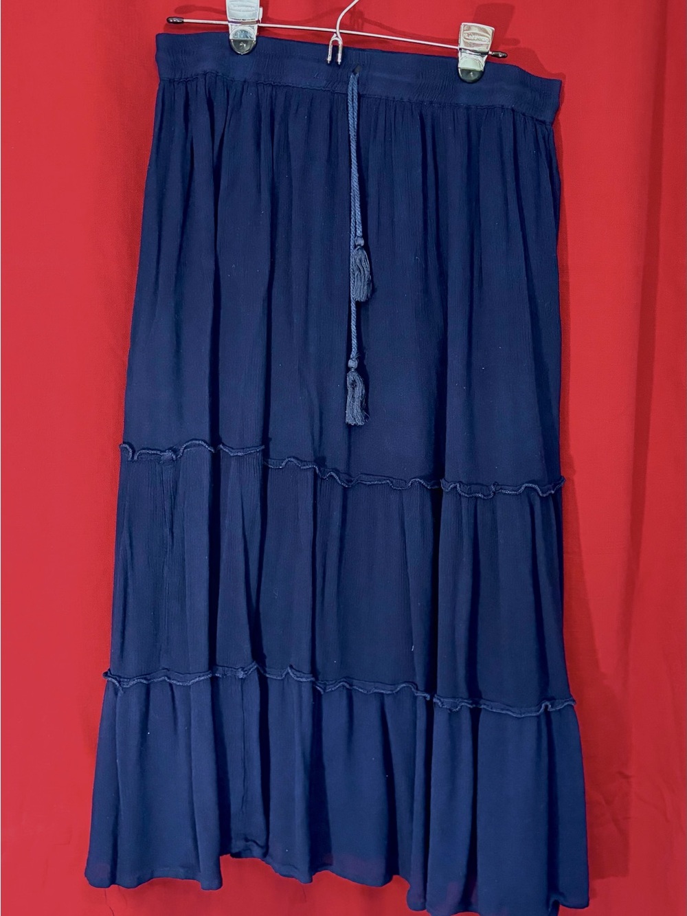 Navy Tiered Skirt with Tassel Tie